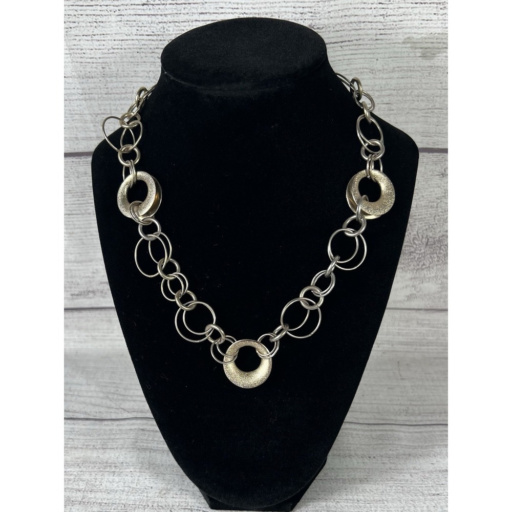 Vintage Anne Klein Gold Tone Link Statement Necklace 18" Toggle Clasp Chunky
